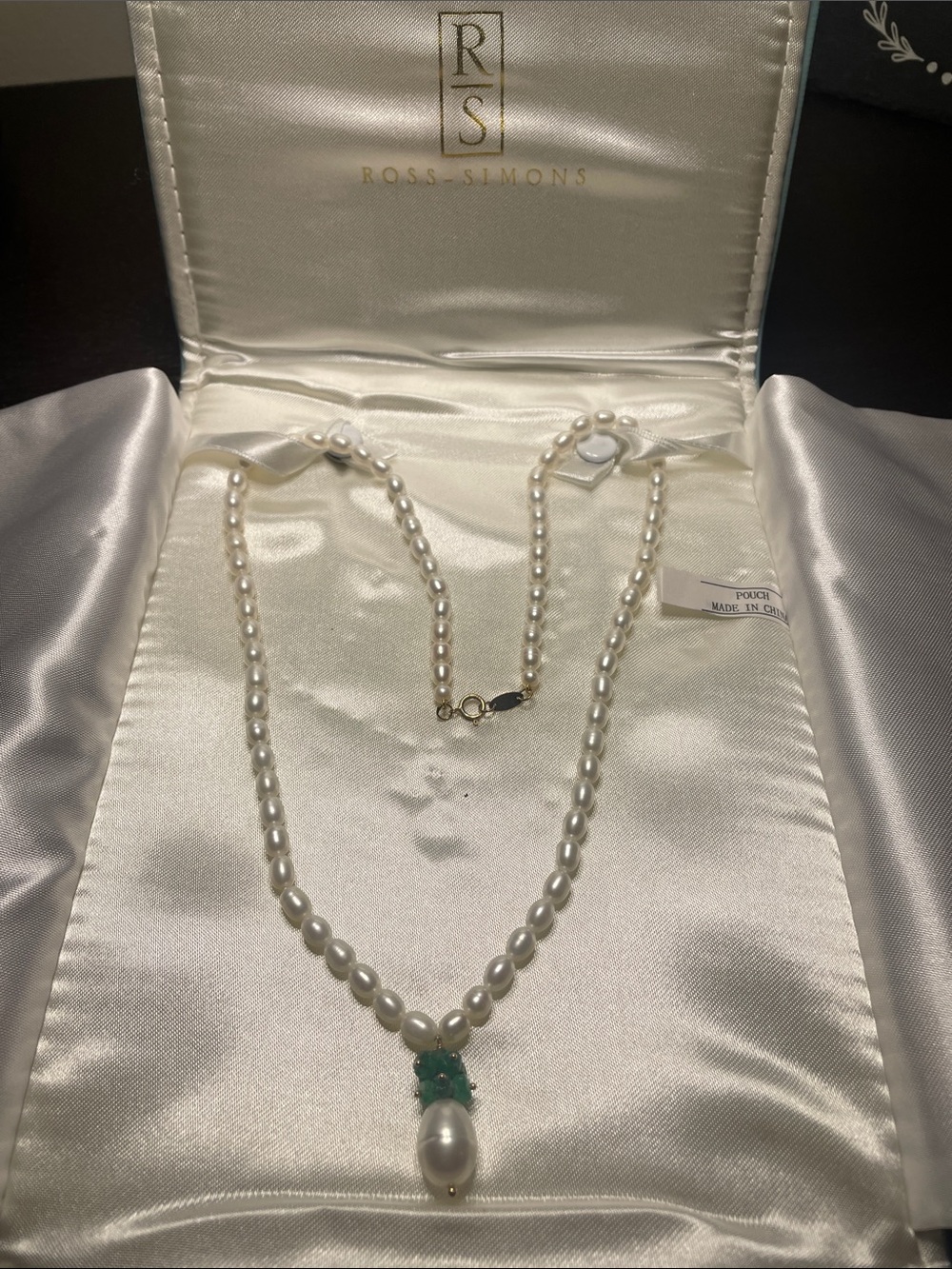 Ross-Simons Pearl Necklace with Green Accent Drop